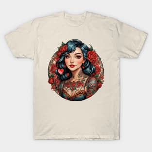 Bohemian girl retro vintage chola tattoo valentines day design T-Shirt